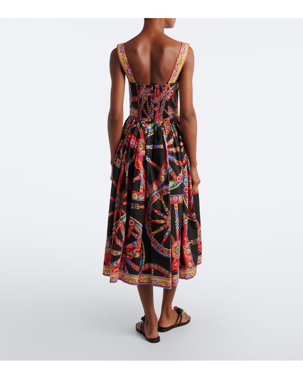 Dolce & Gabbana Red Carretto Cotton Poplin Midi Dress