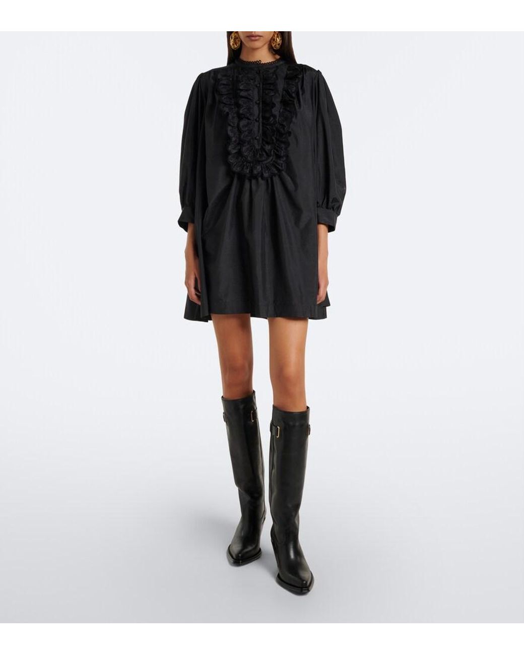 Chloé Black Ruffled Taffeta Minidress