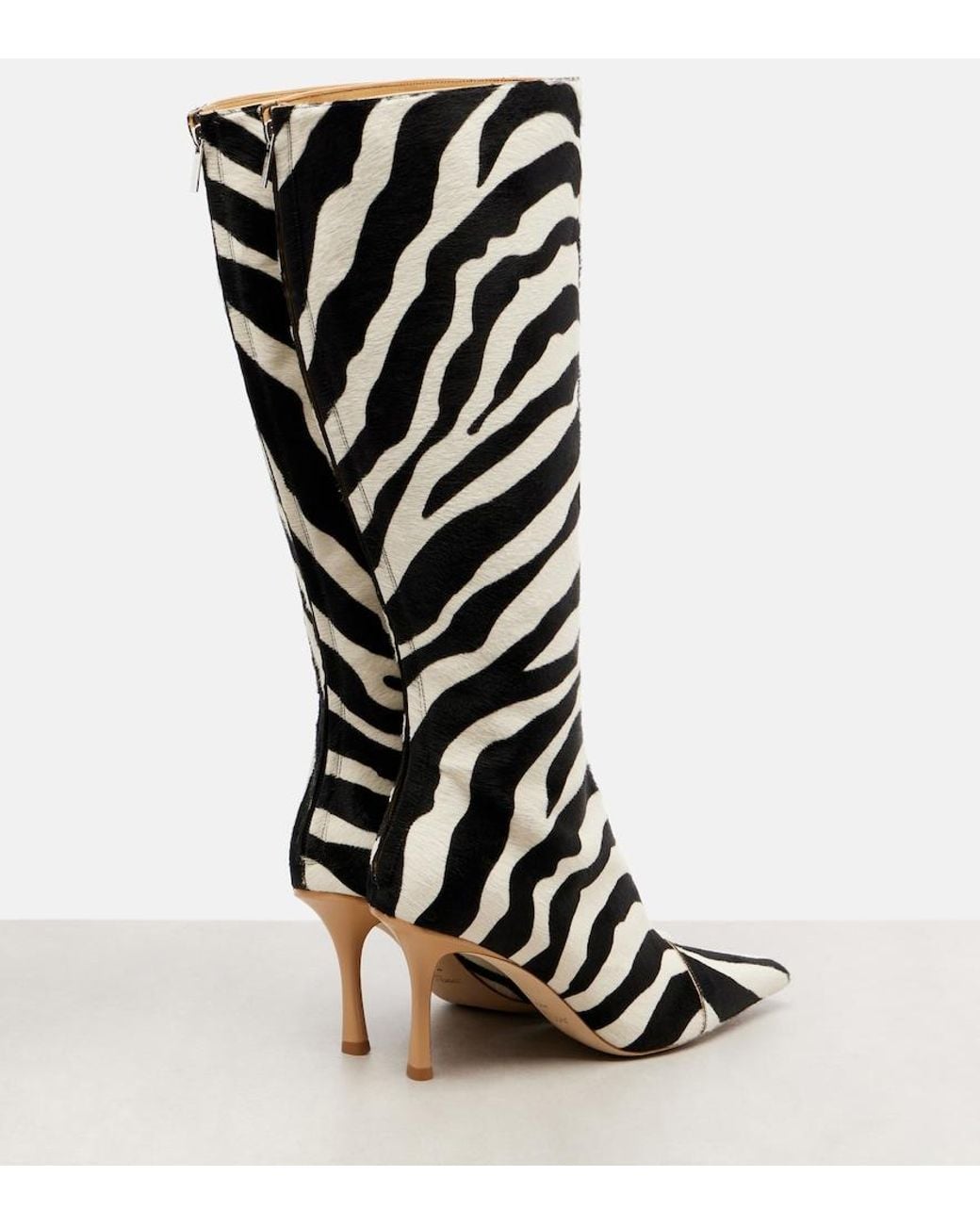 Jimmy Choo Black X Conner Ives Gloria 85 Pony Hair Zebra Knee-High Boots