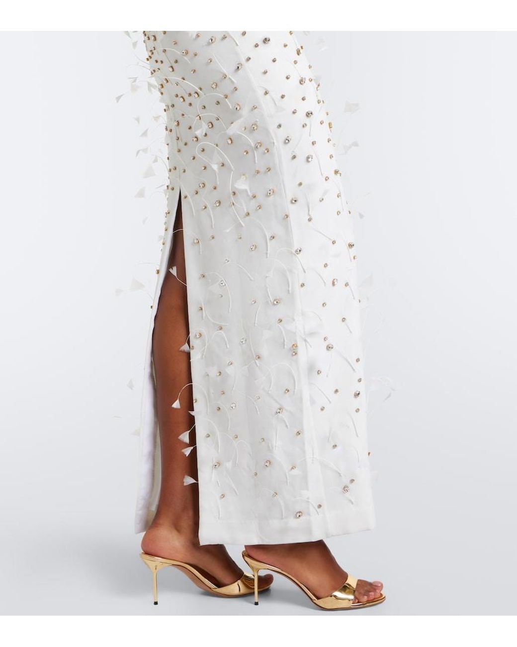 La Fuori White Seraphina Embellished Feather-Trimmed Gown