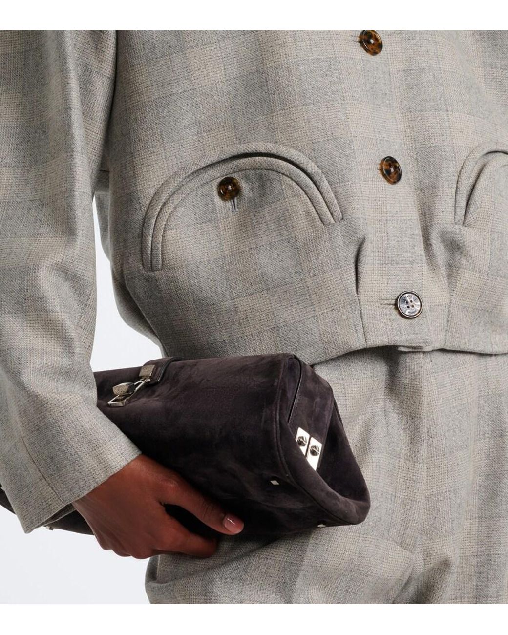 Blazé Milano Gray Altai Checked Wool, Silk, And Cashmere Jacket