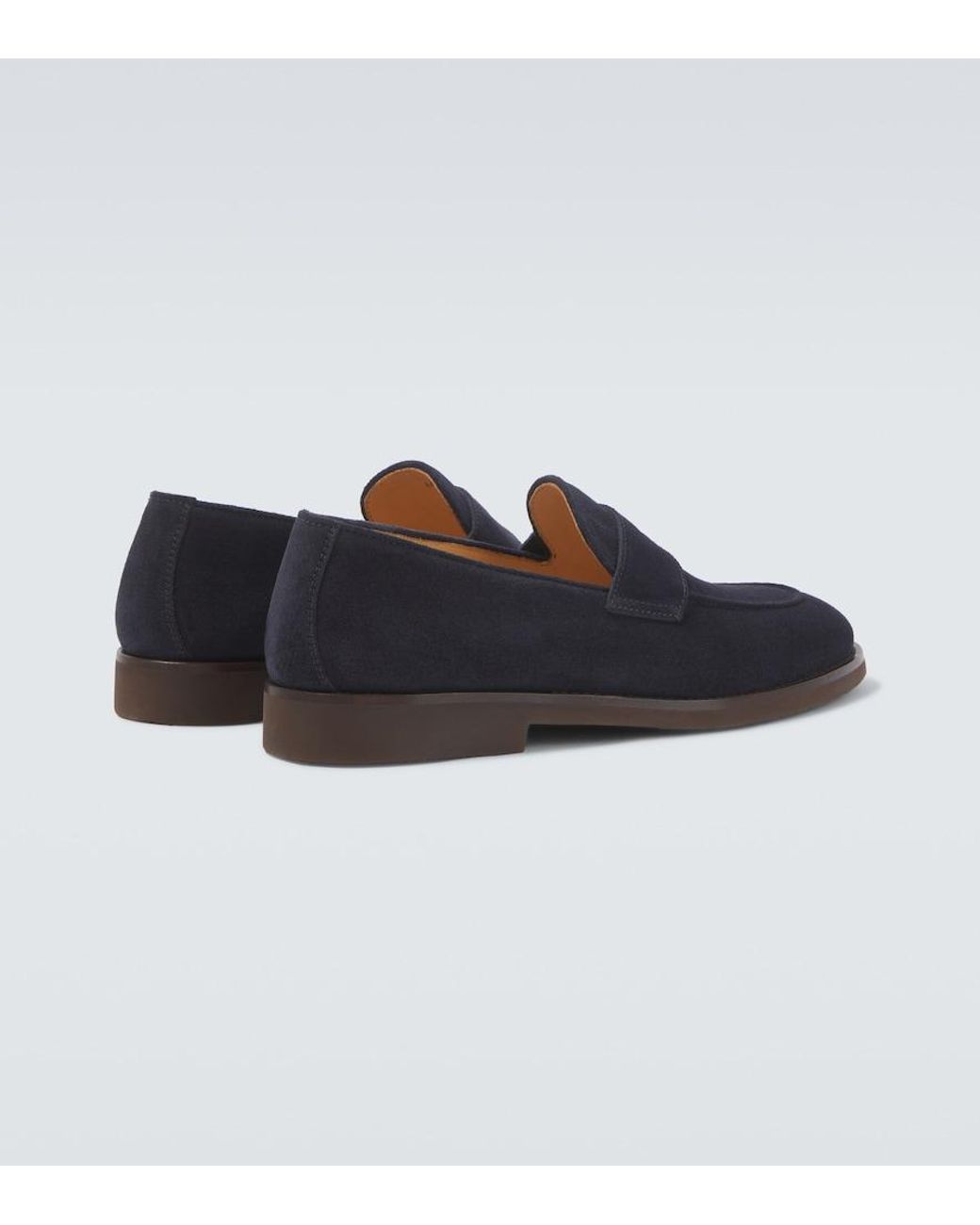 Brunello Cucinelli Blue Suede Penny Loafers for men