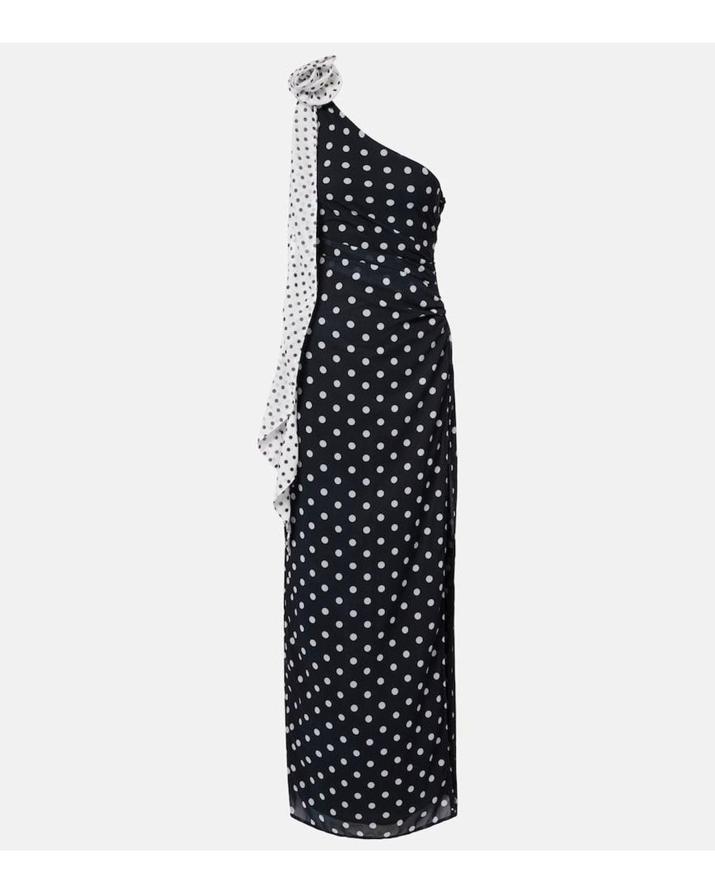 Bananhot Louise Polka-Dot One-Shoulder Maxi Dress in Black | Lyst
