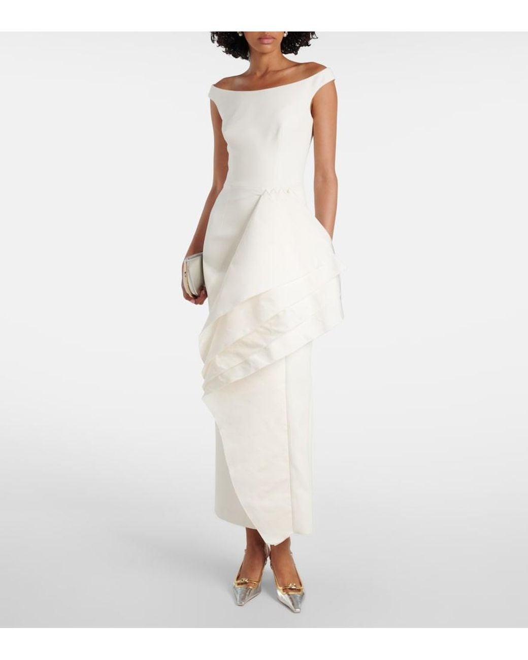 Safiyaa White Bree Draped Midi Dress