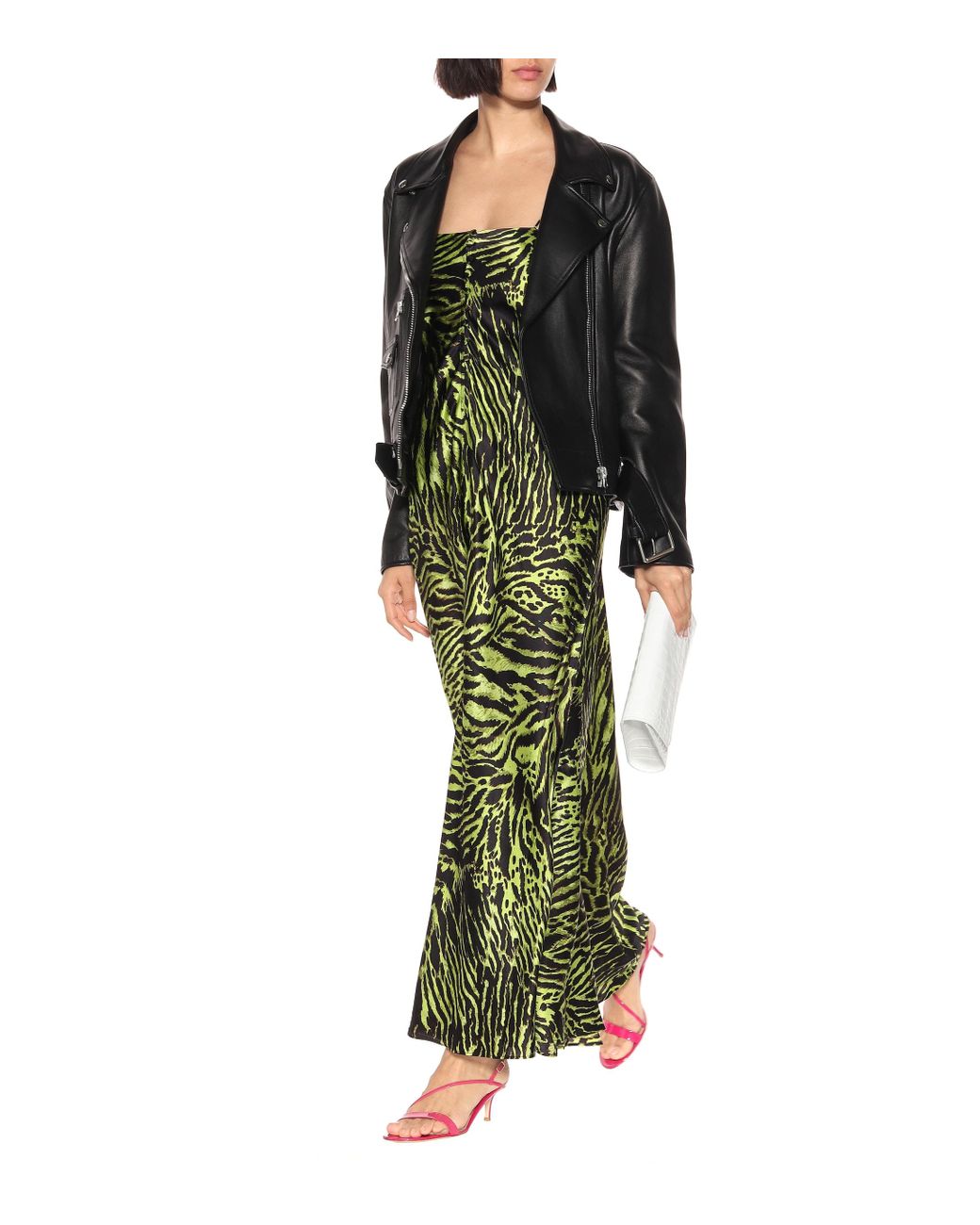 ganni green tiger dress Tiger-print Silk-blend Satin Maxi Slip in export22