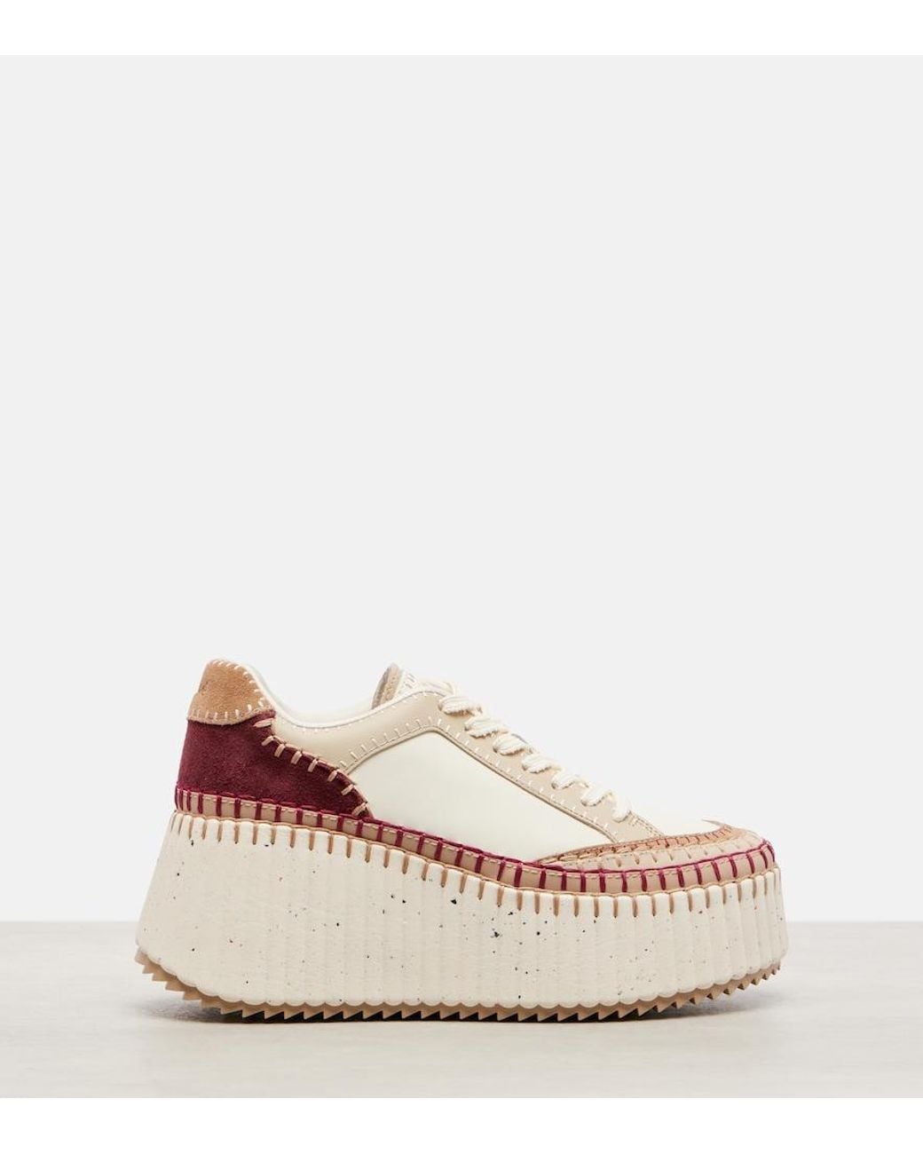 Chloé Pink Nama Suede-Trimmed Leather Platform Sneakers