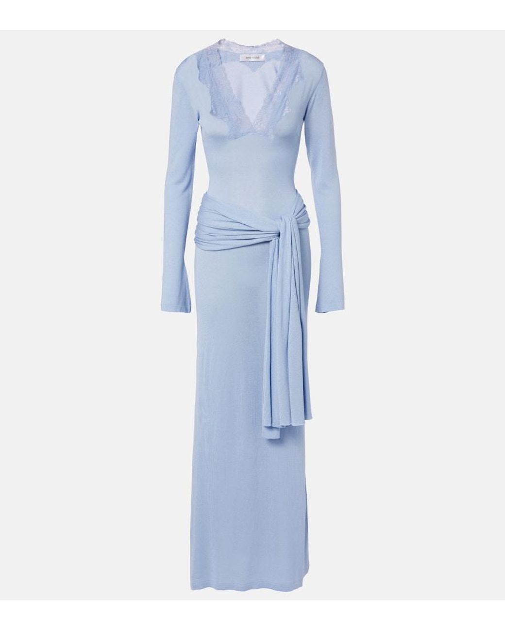 AYA MUSE Blue Lace-Trimmed Maxi Dress