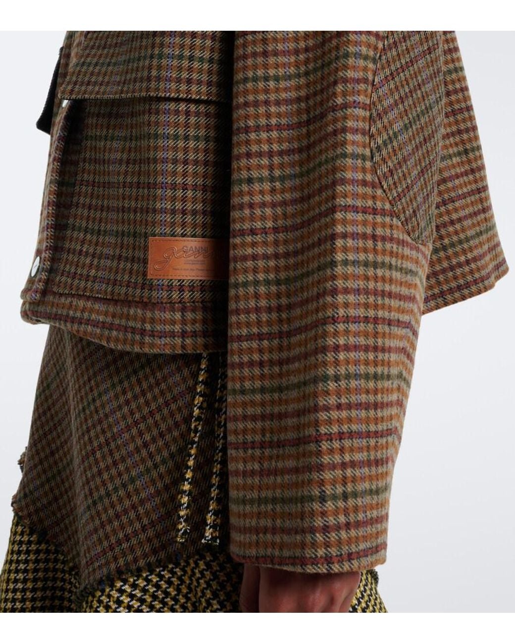 Ganni Brown Checked Wool-Blend Twill Jacket