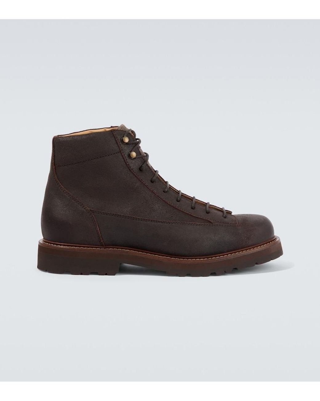 Brunello Cucinelli Brown Leather Lace-Up Boots for men