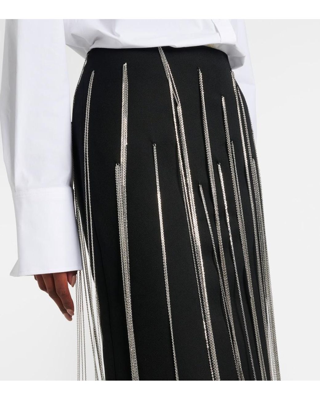Victoria Beckham Black Chain-Detail Midi Skirt