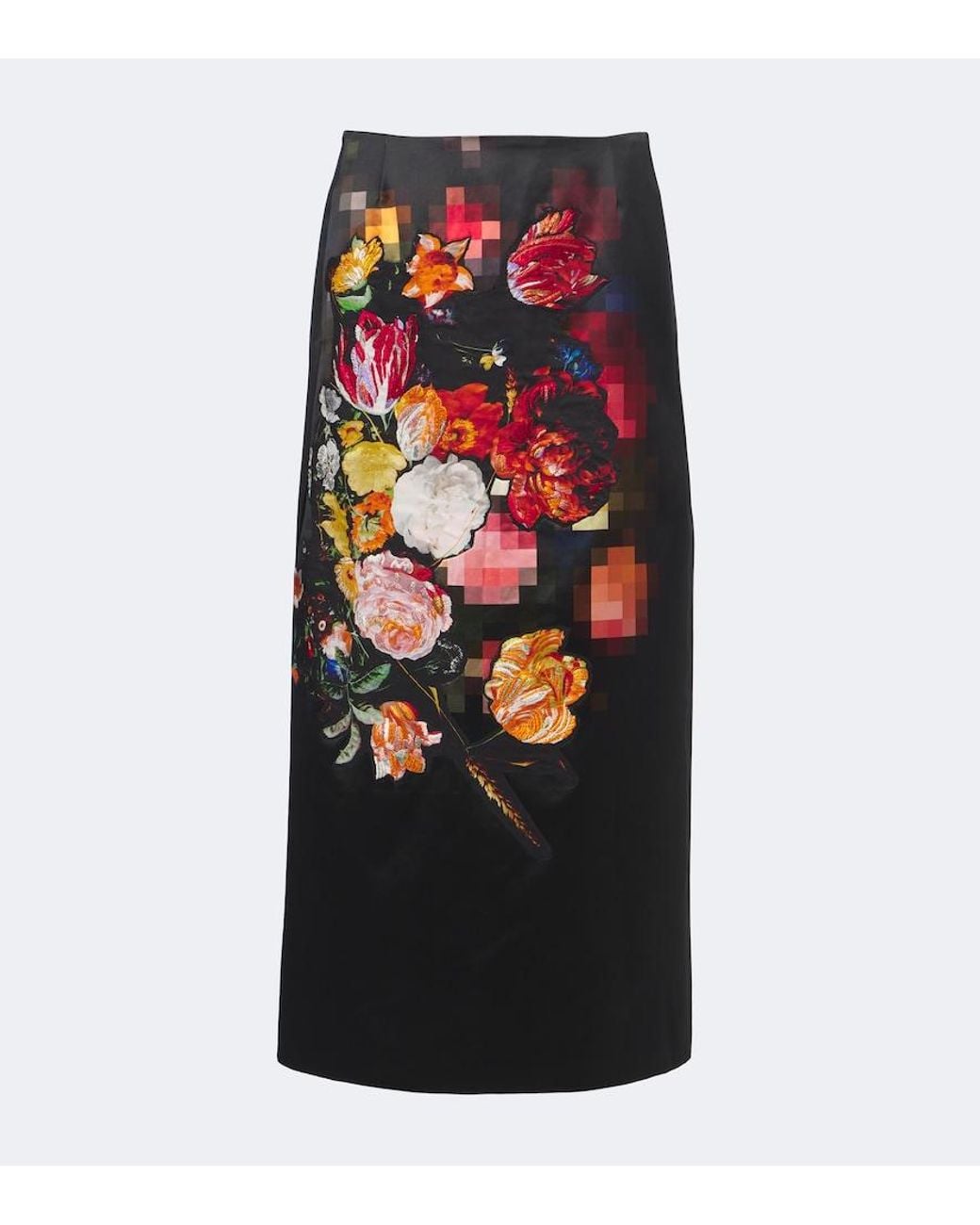 Dries Van Noten Black Floral Cotton And Silk Midi Skirt