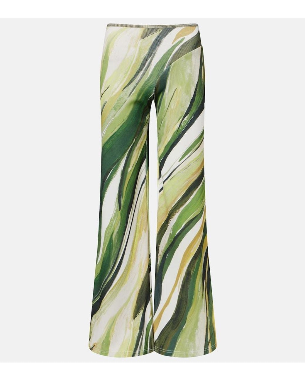 Christopher Esber Green Printed Ribbed-Knit Jersey Wide-Leg Pants
