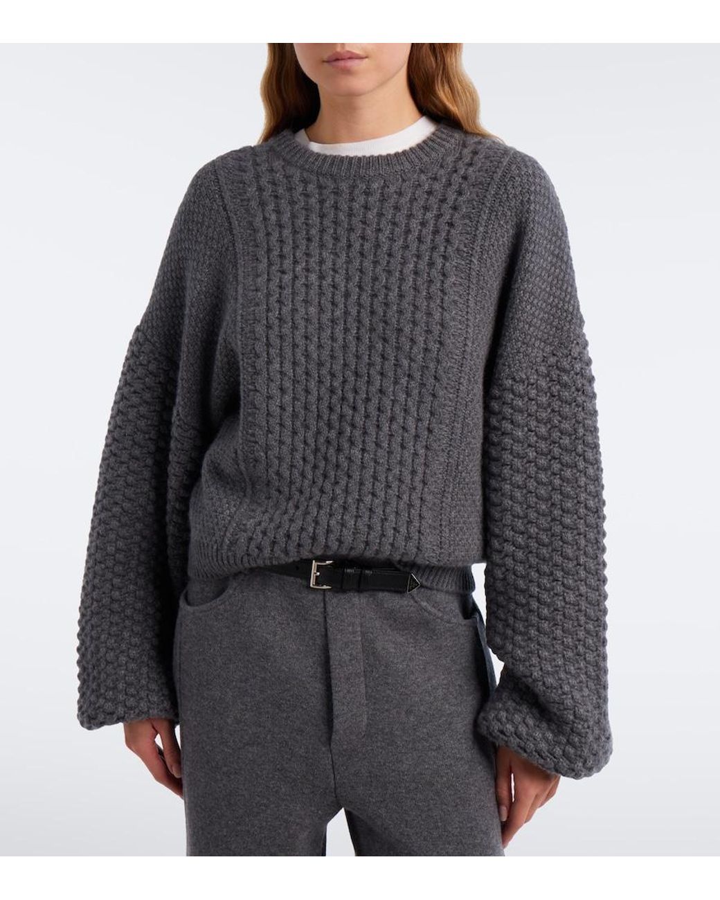 Lisa Yang Gray Clothilde Cable-Knit Cashmere Sweater