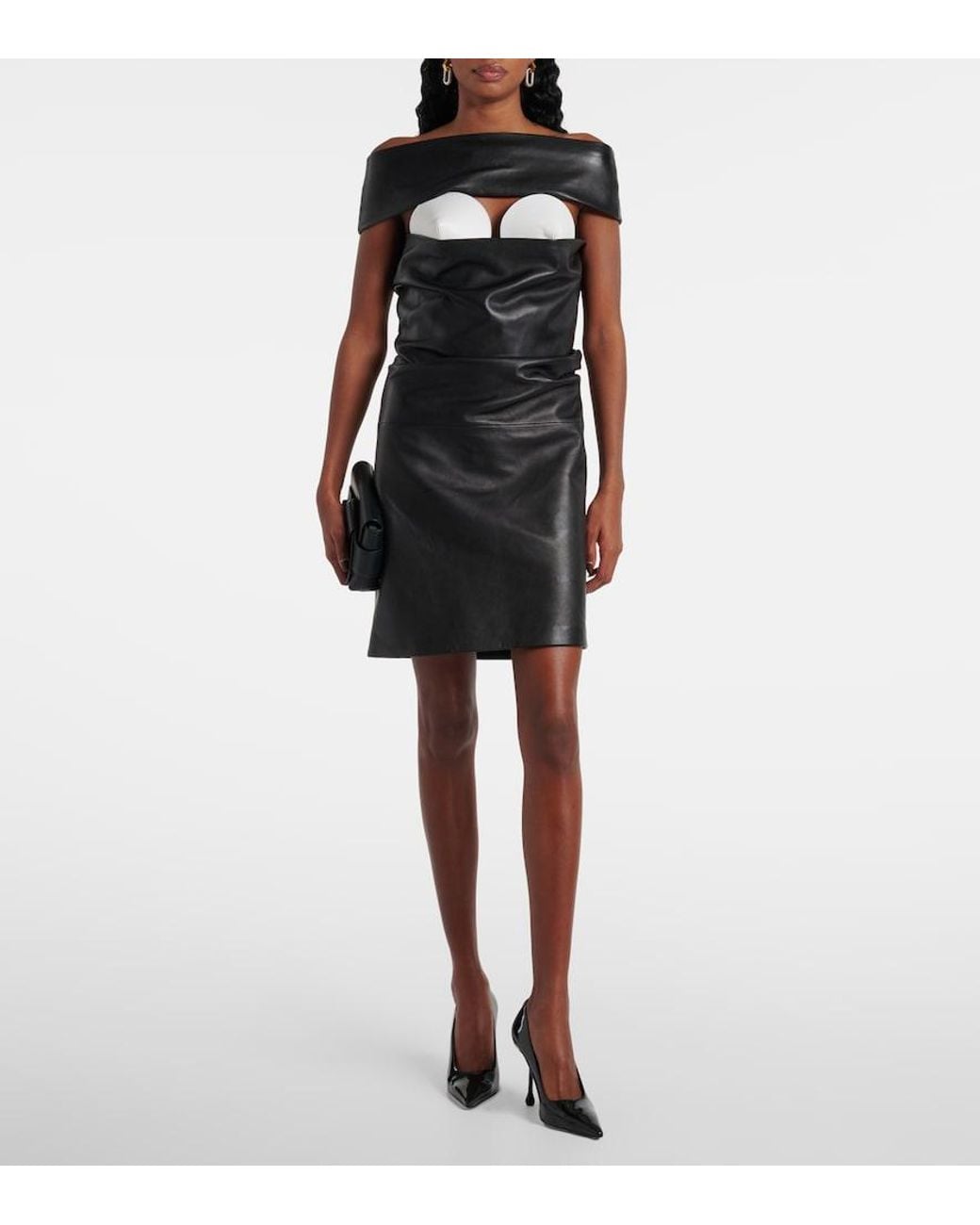 Jean Paul Gaultier Black Cutout Draped Leather Cocktail Dress