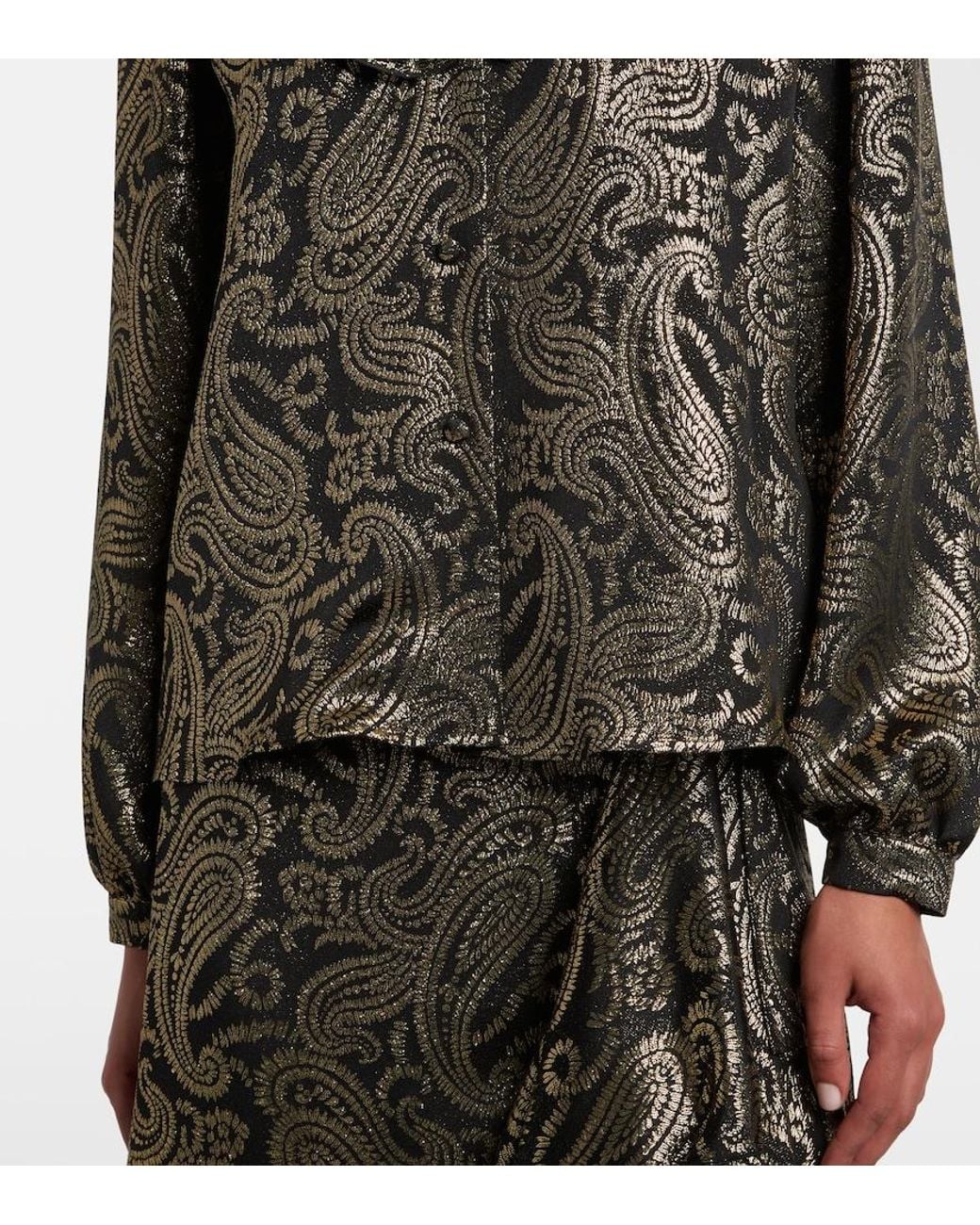 Etro Black Paisley Ruffled Silk-Blend Blouse