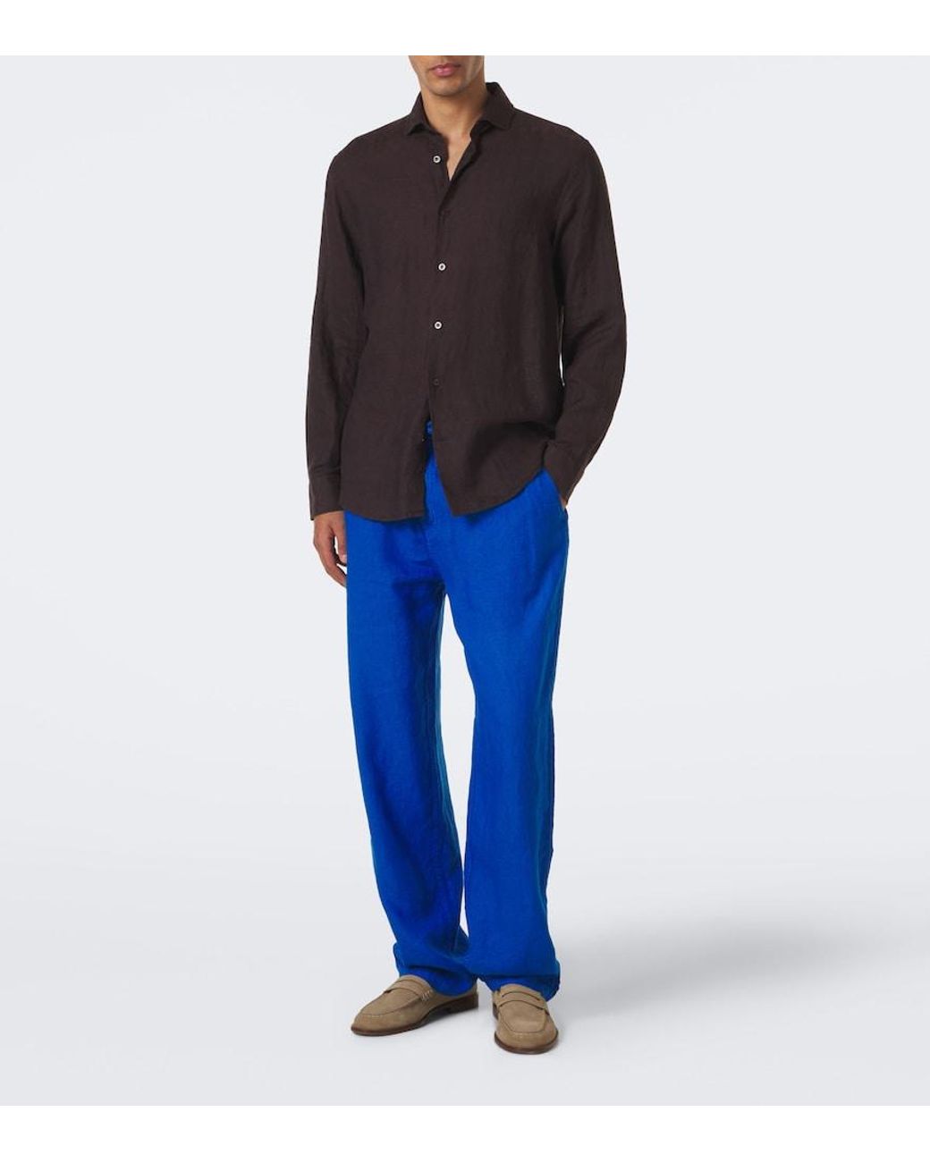 Vilebrequin Blue Linen Wide-Leg Pants for men