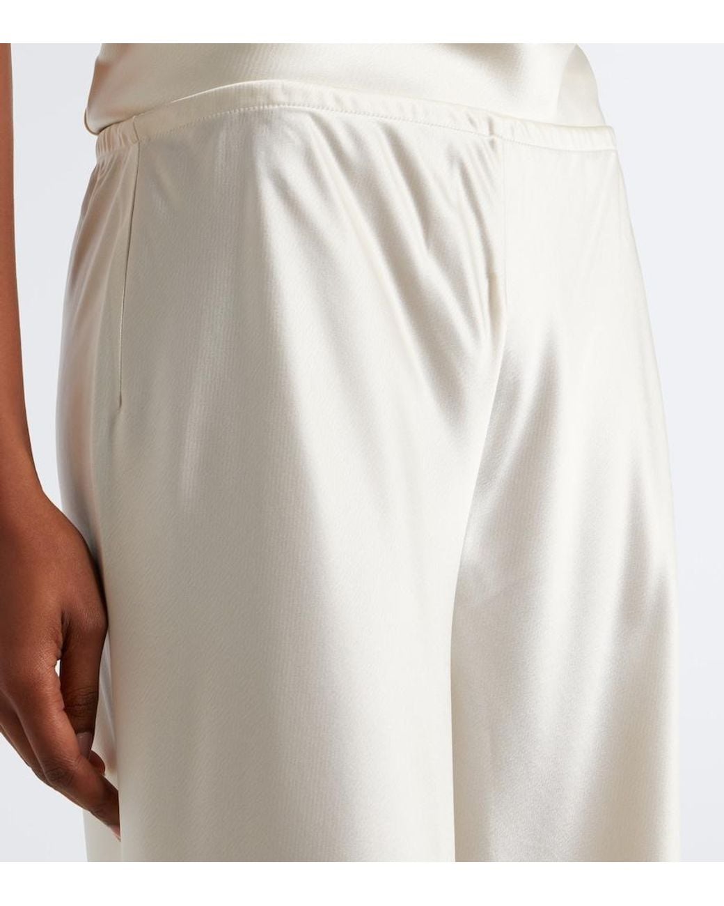Leset White Barb Satin Wide-Leg Pants