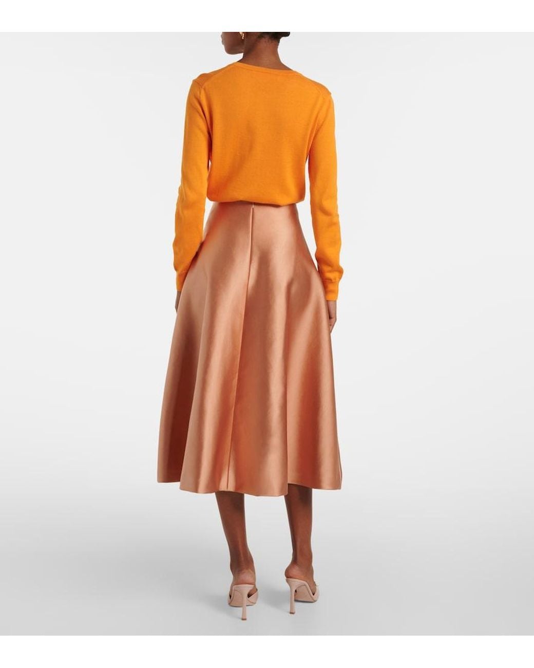 Carolina Herrera Orange Satin Midi Skirt