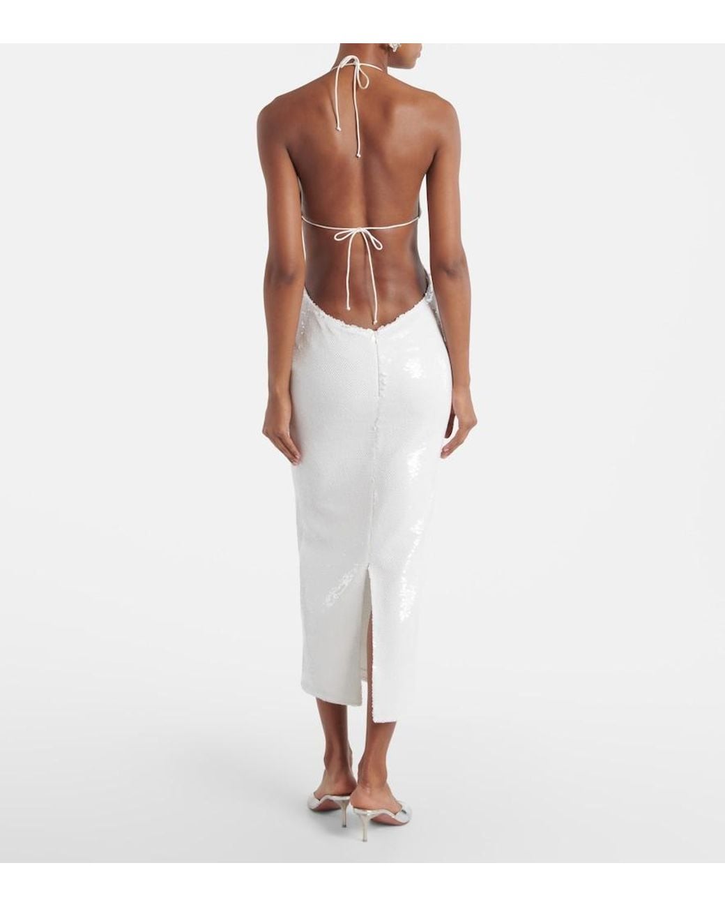 The New Arrivals Ilkyaz Ozel White Cindy Sequined Halterneck Midi Dress