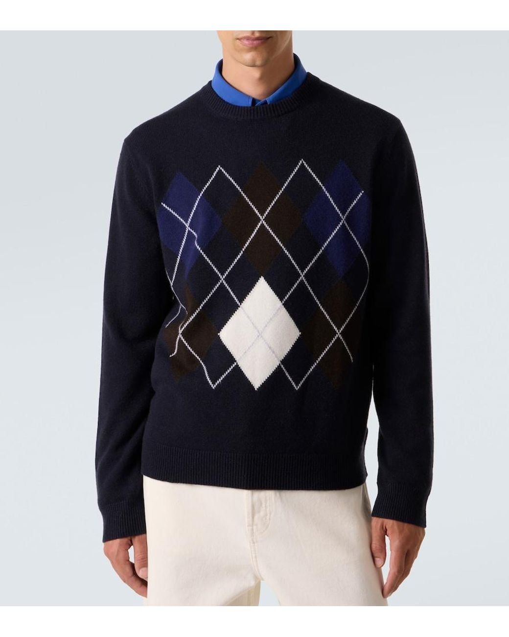 arch4 Blue Argyle Cashmere Sweater for men