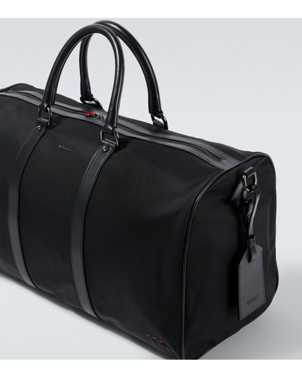 Kiton Black Leather-Trimmed Duffel Bag for men