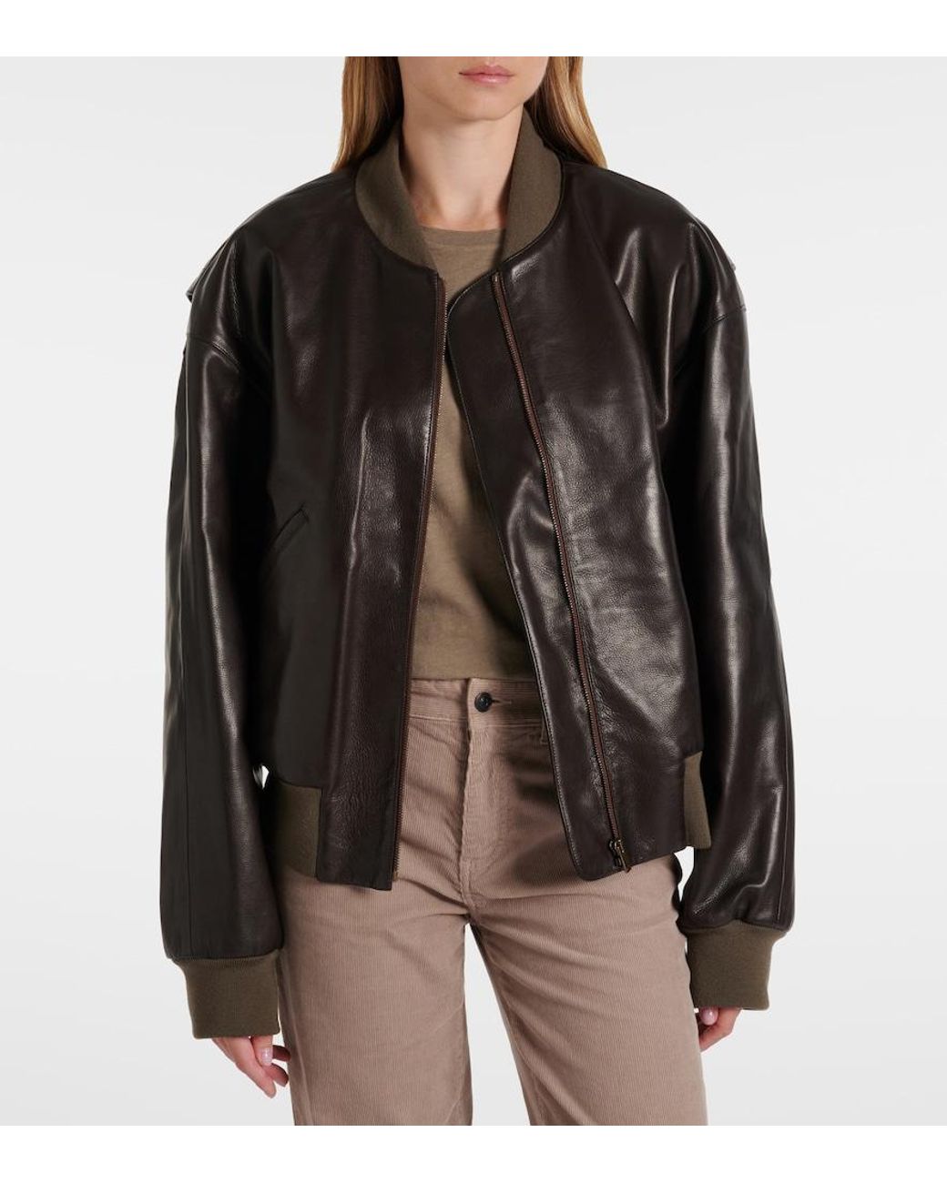 The Row Black Morisel Leather Bomber Jacket