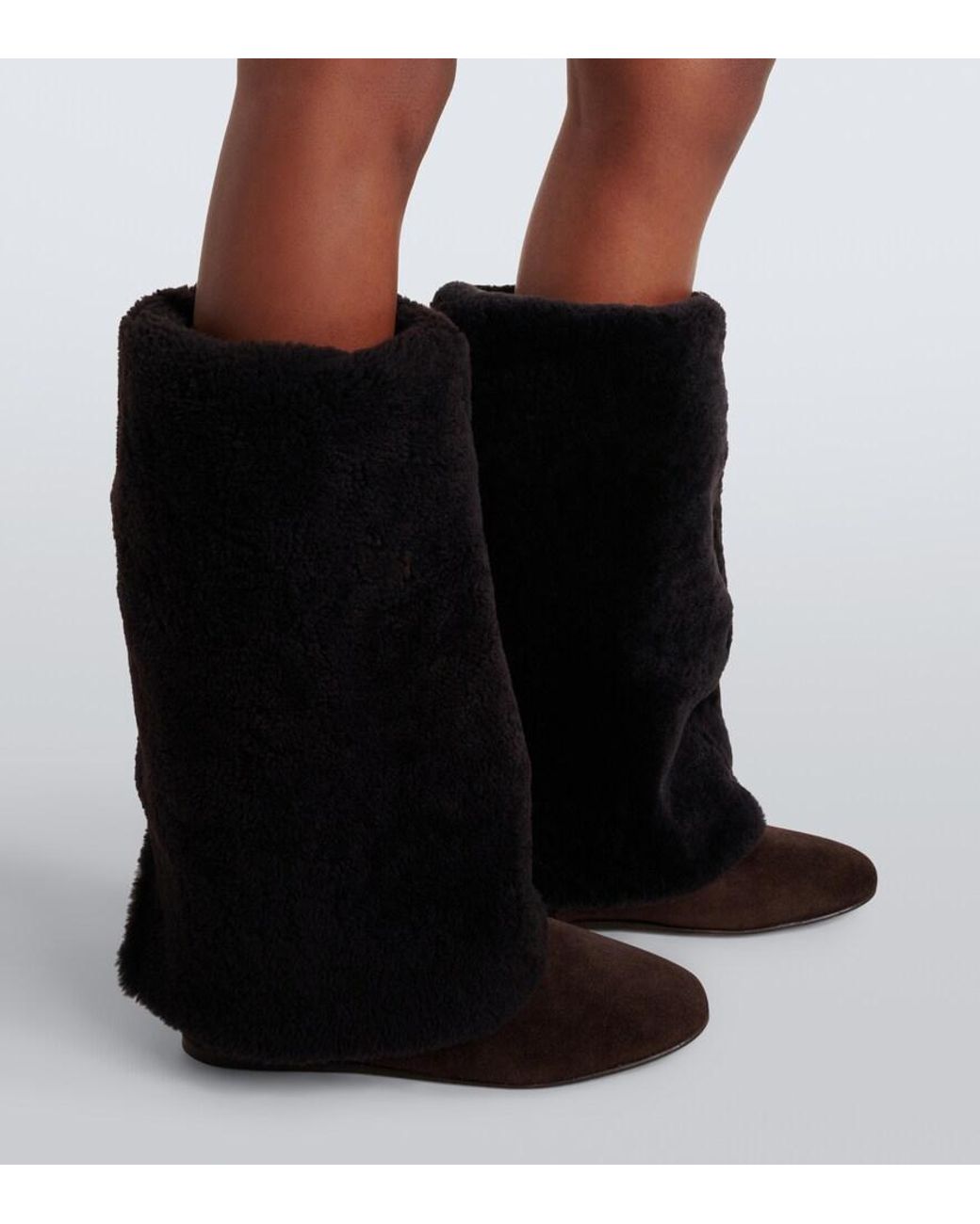 Yves Salomon Black Shearling And Suede Knee-High Boots