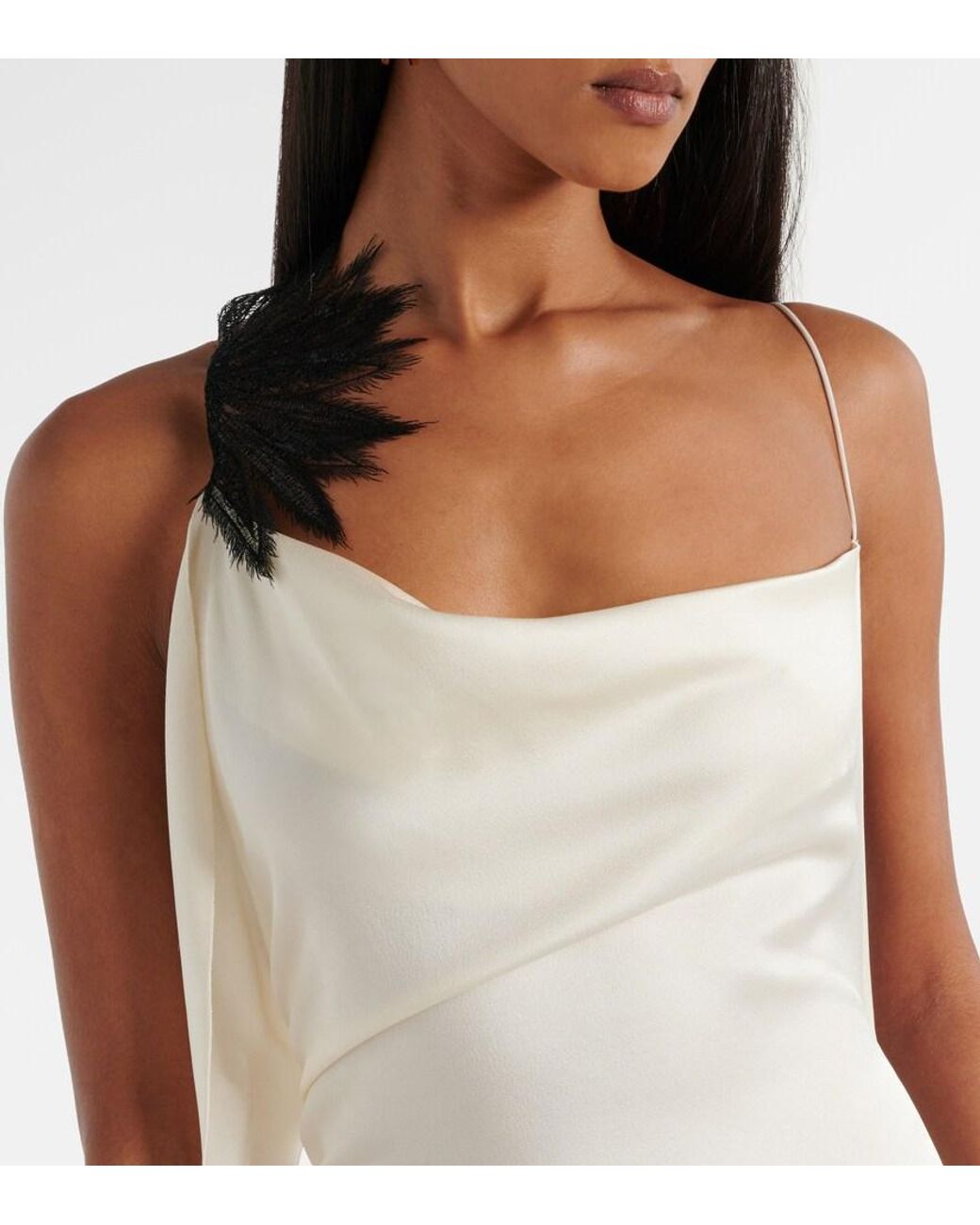 Victoria Beckham White Floral-Applique Draped Satin Crepe Gown