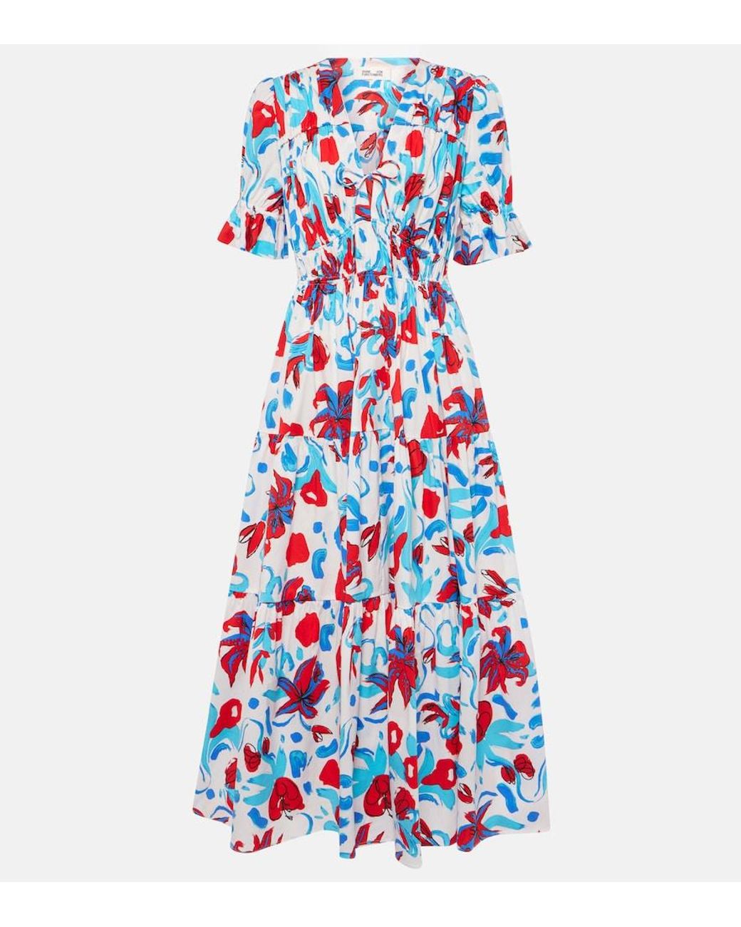 Diane von Furstenberg Blue Avery Floral Cotton-Blend Maxi Dress