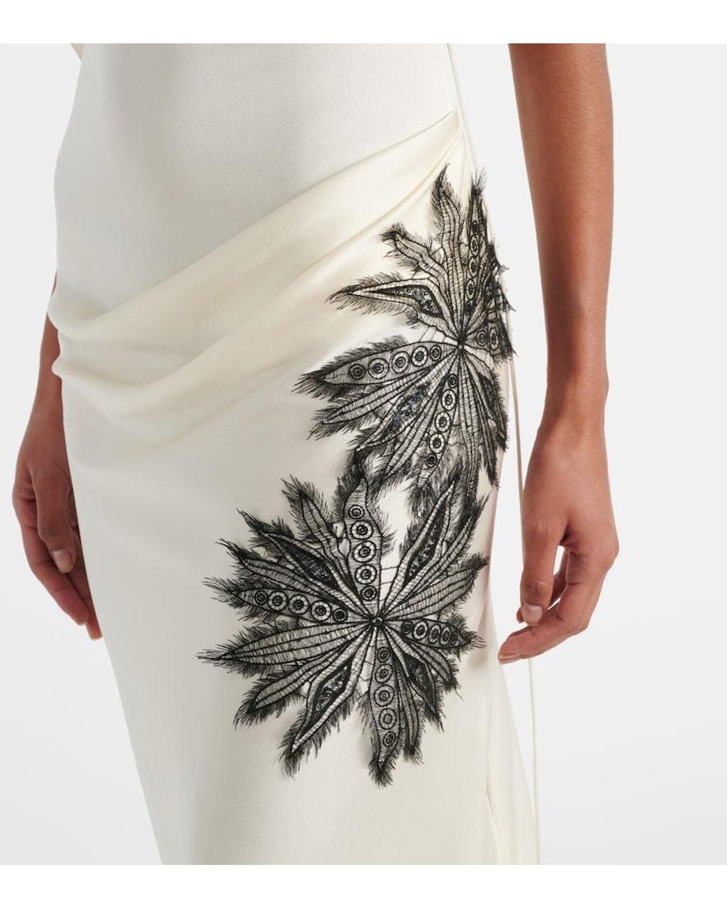 Victoria Beckham White Floral-Applique Draped Satin Crepe Gown