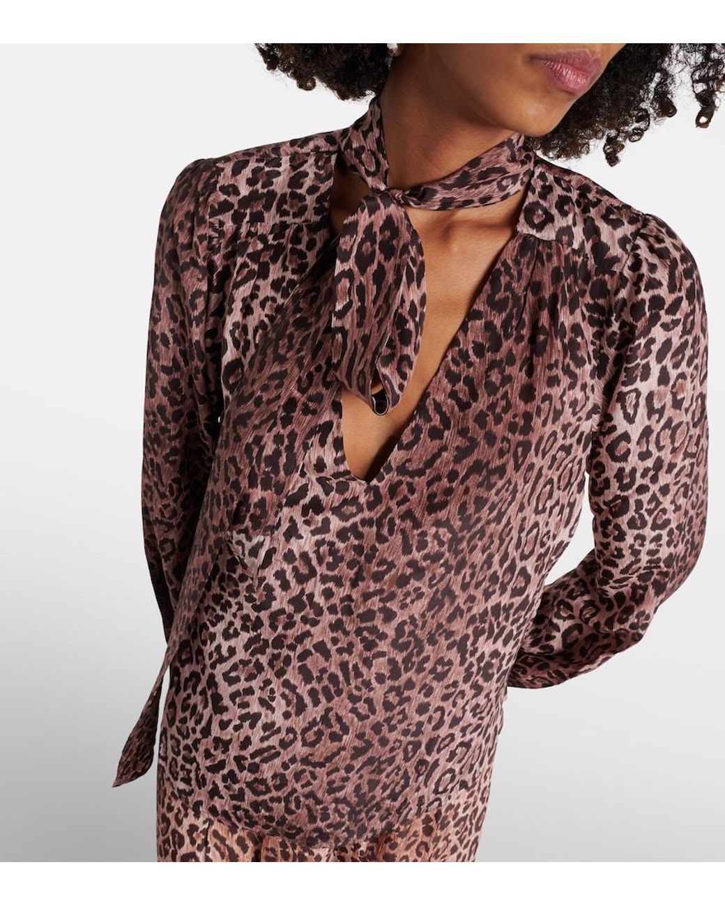 Blusa Moss De Seda Con Estampado De Leopardo Rixo de color Brown