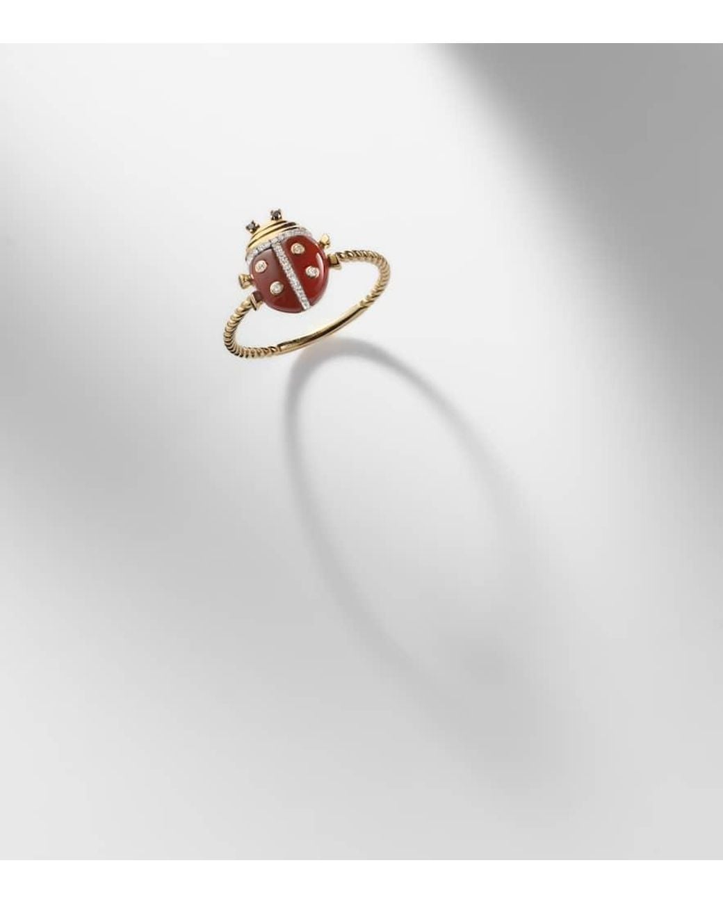Yvonne Léon White Ring Coccinelle Mini Aus 9Kt Gelbgold (375/1000) Mit Diamanten Und Achat
