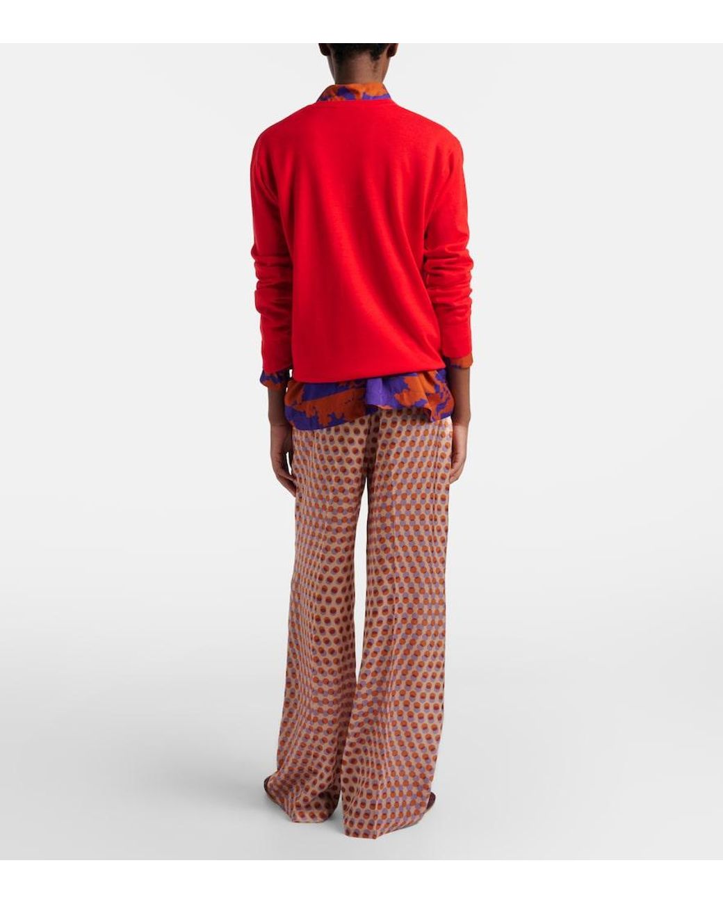 Dries Van Noten Red Polka-Dot Silk Wide-Leg Pants