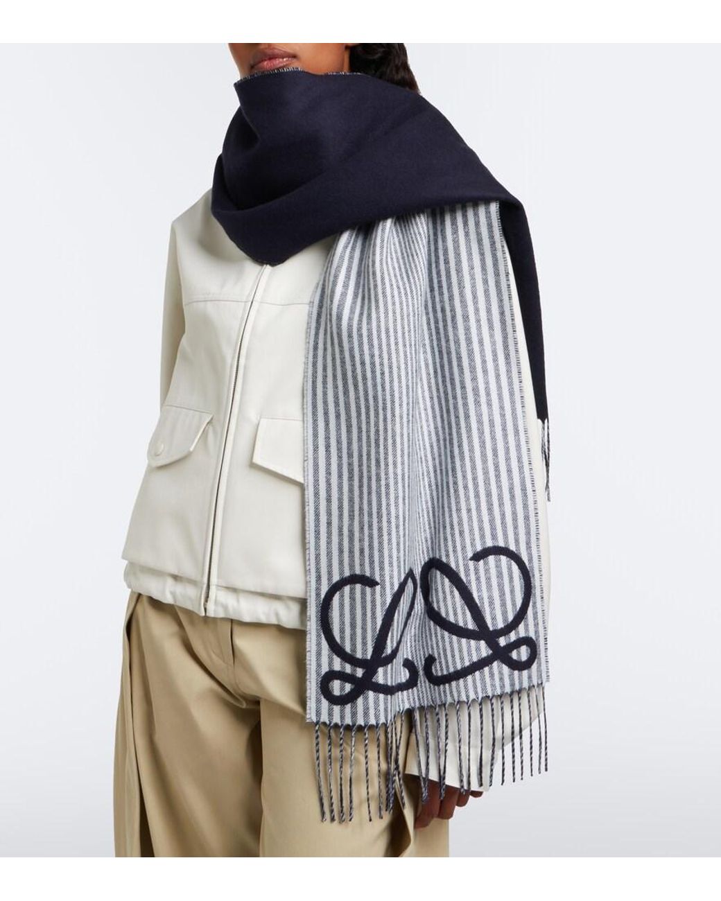 Loewe Blue Double L Jacquard Silk And Cashmere Scarf