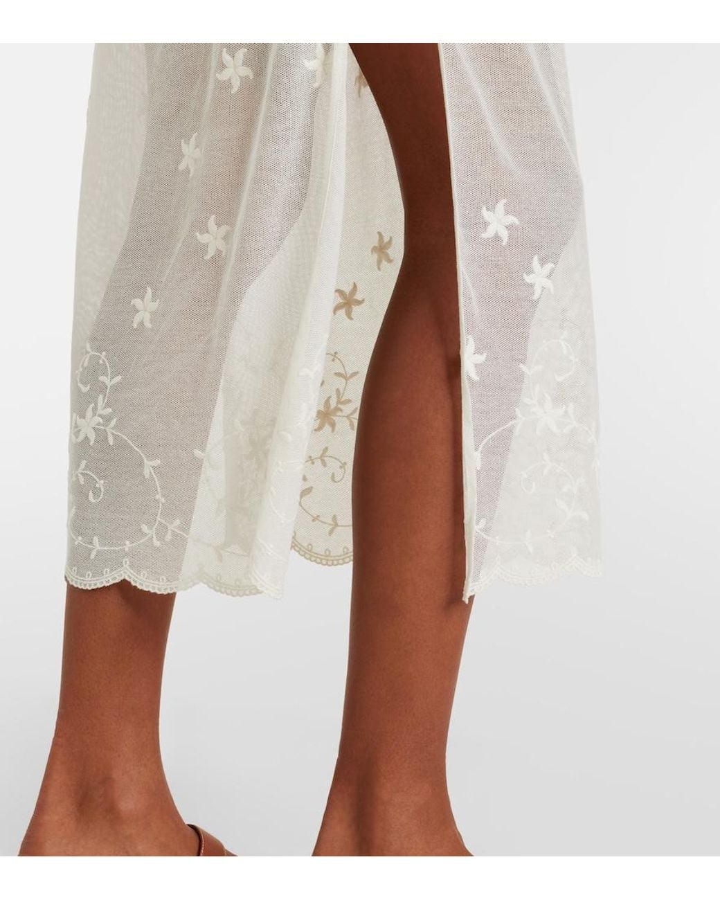 Posse White Cove Embroidered Sheer Cotton Tulle Kaftan