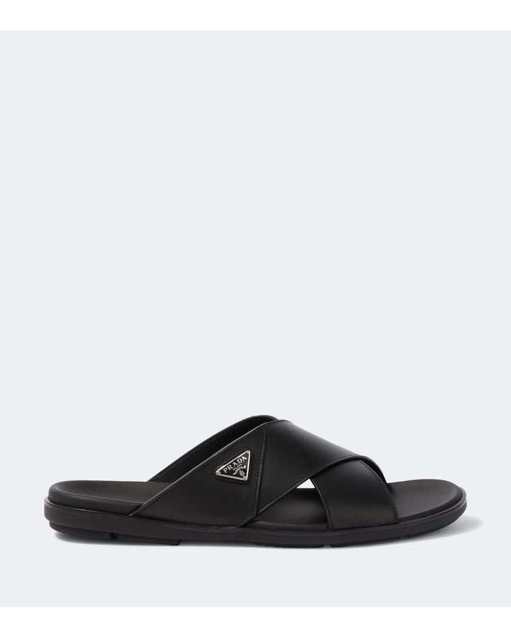 Prada Black Crossed Leather Sandals for men