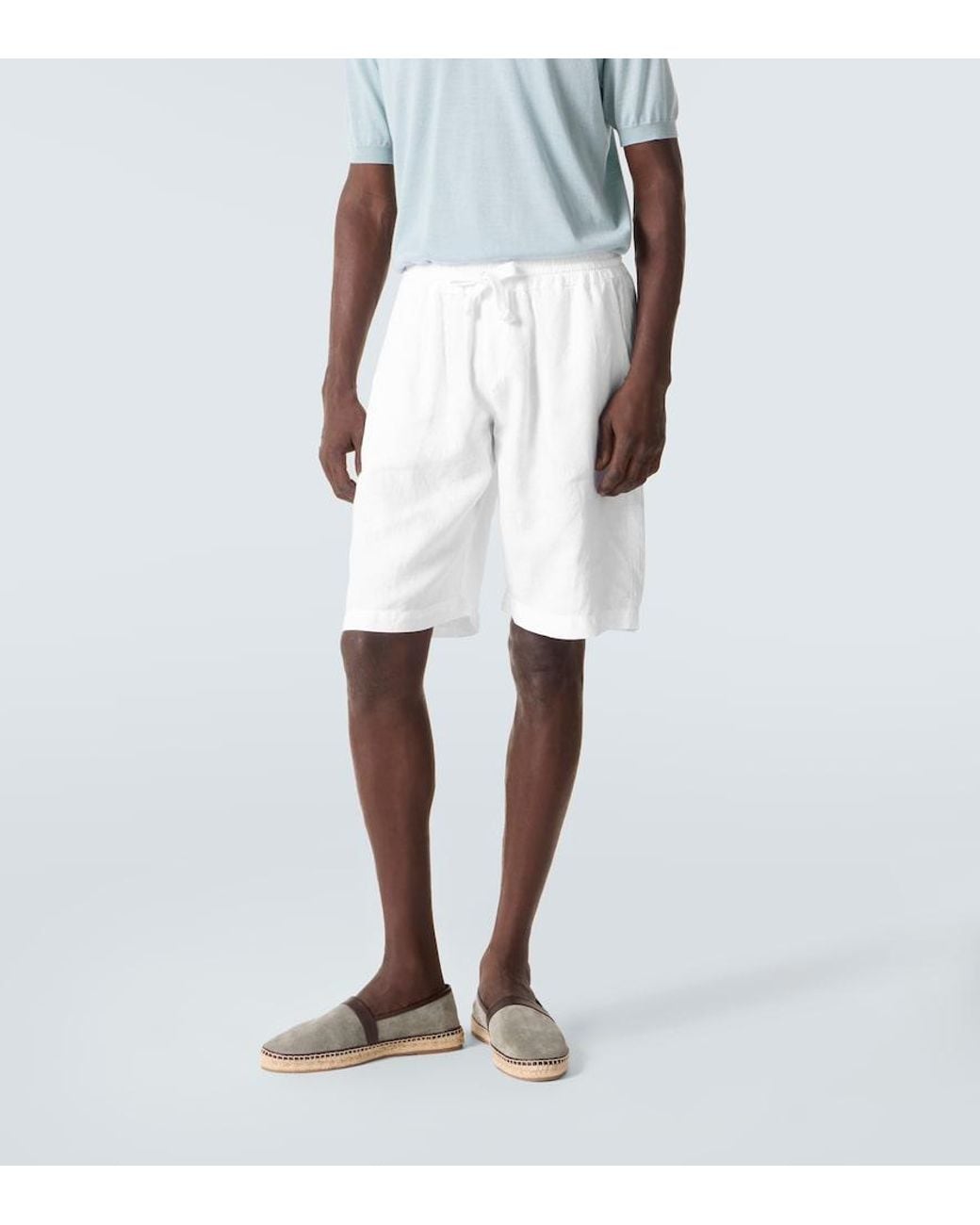 Fedeli White Vico Linen Bermuda Shorts for men