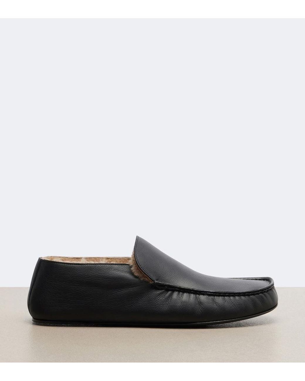The Row Black Leo Shearling-Lined Leather Loafers