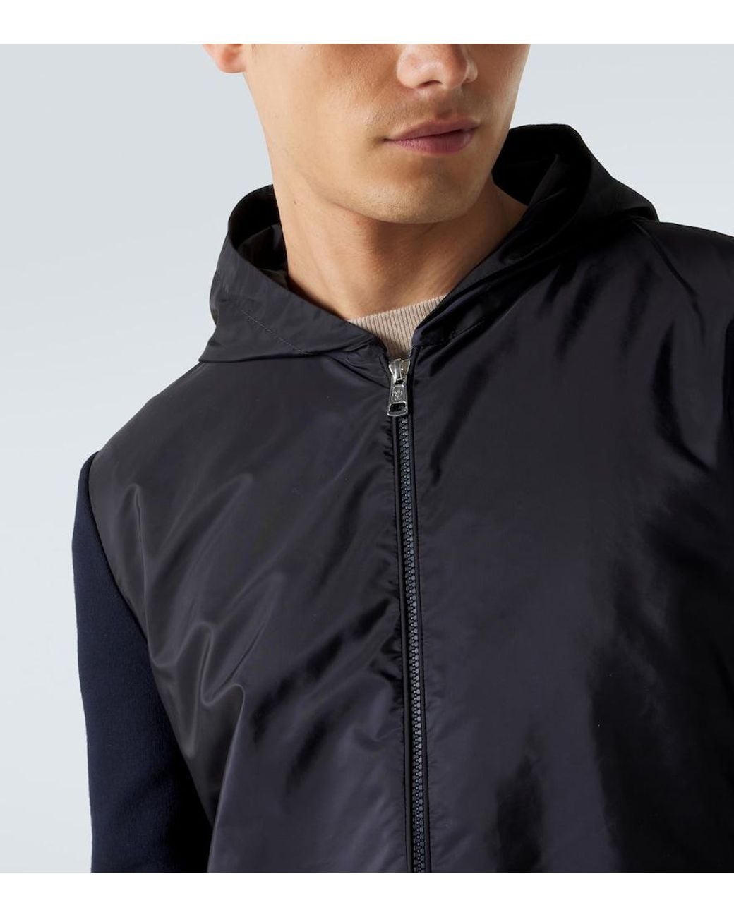 Moncler Blue Tricot Hooded Cotton-Blend Jacket for men