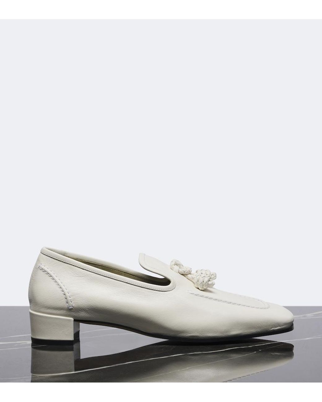 Bottega Veneta White Romeo Knot Leather Loafer Pumps