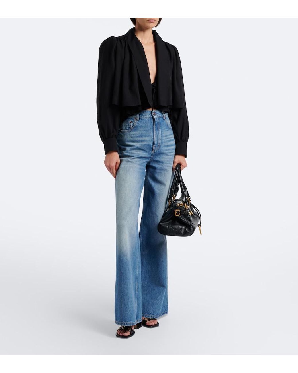 Chloé Black Gathered Cropped Faille Jacket