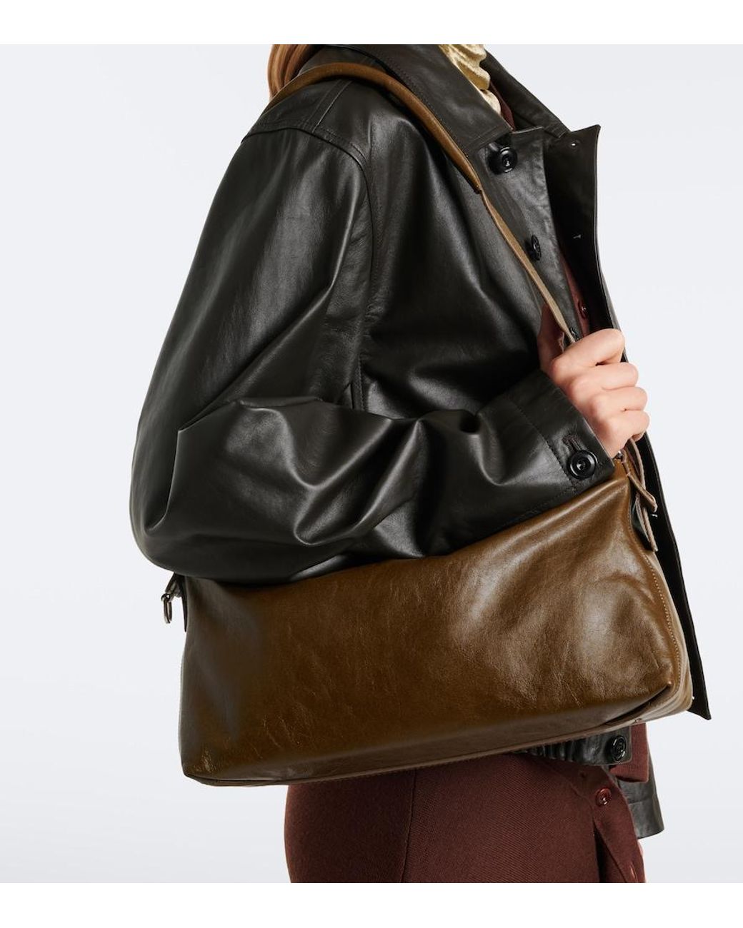 Lemaire Brown Small Belted Leather Shoulder Bag