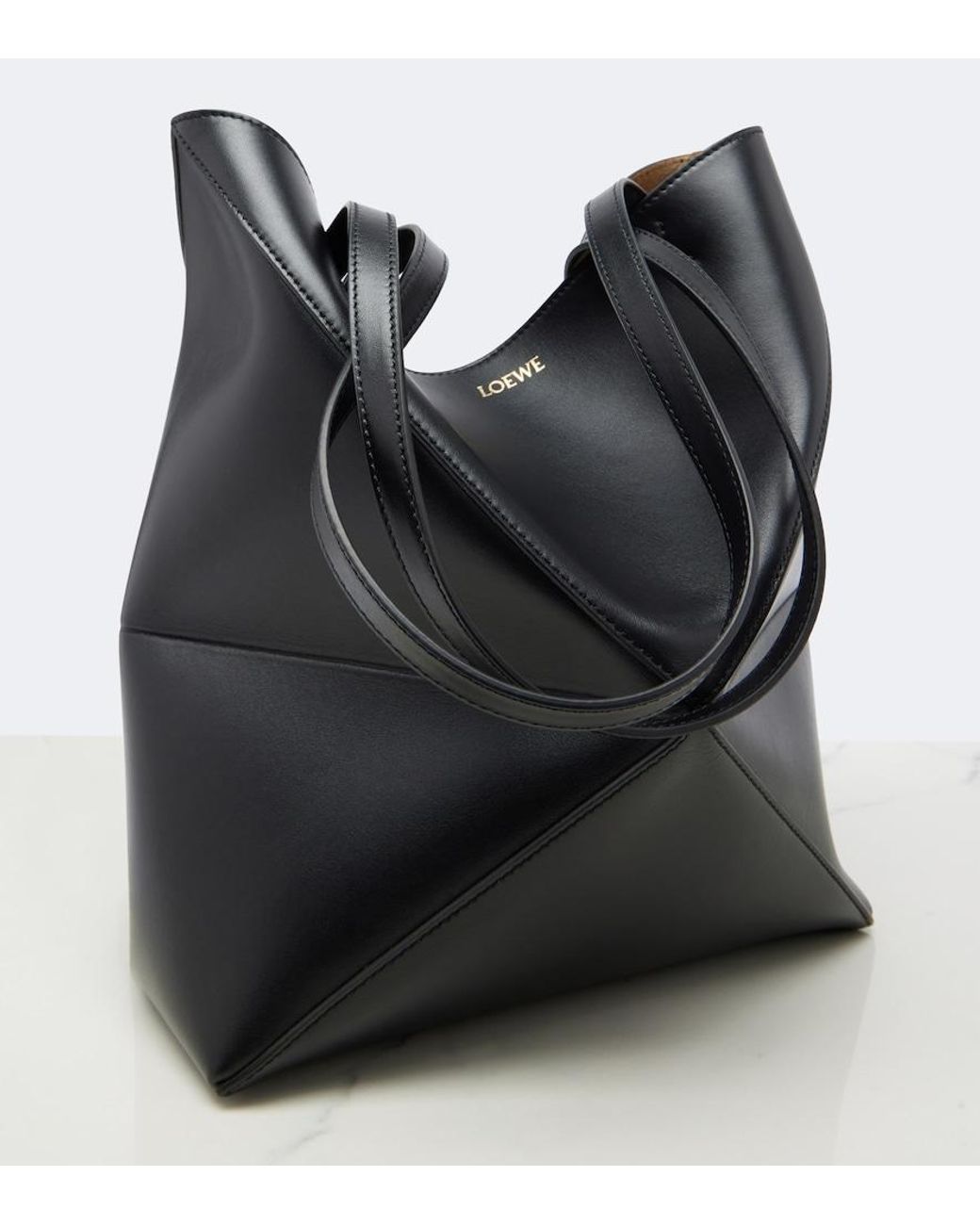 Loewe Black Puzzle Fold Medium Leather Tote Bag