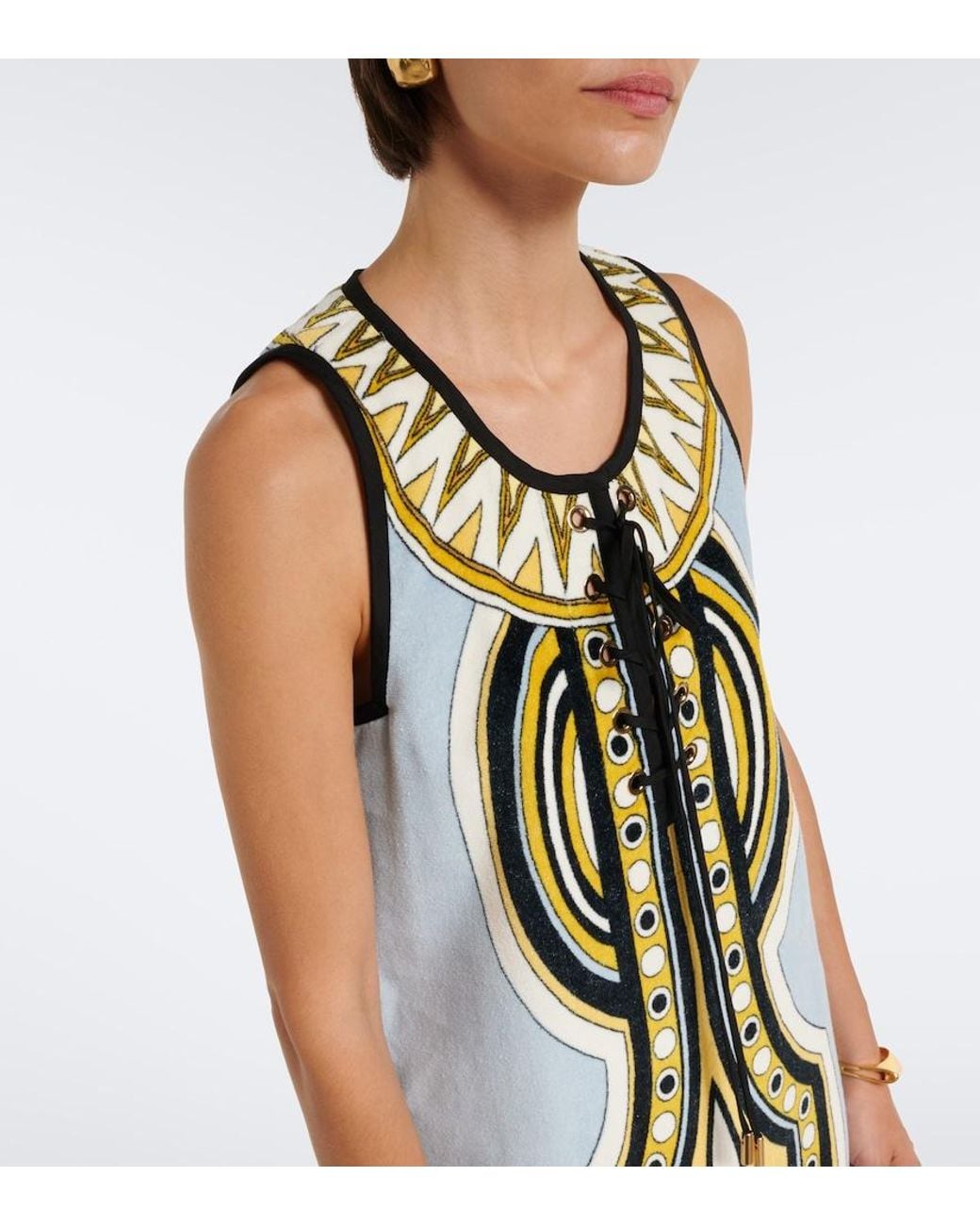 LaDoubleJ Green Totem Printed Cotton Minidress