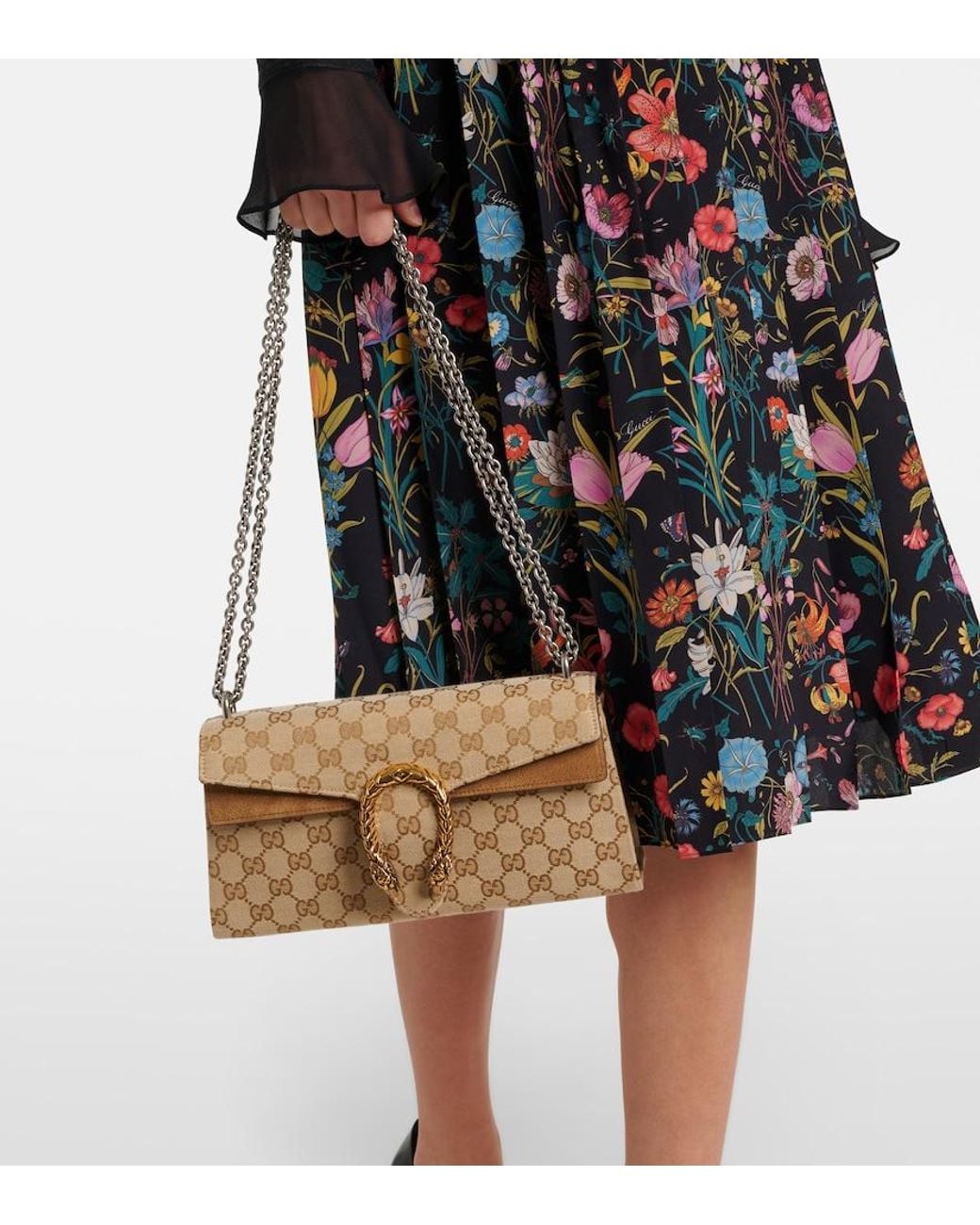 Gucci Natural Dionysus Gg Canvas Small Suede-Trimmed Crossbody Bag