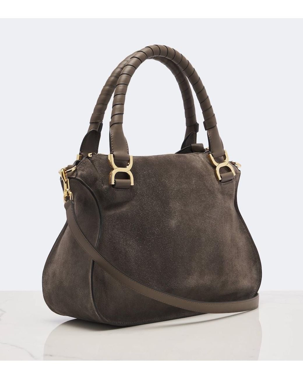 Chloé Brown Marcie Medium Suede Shoulder Bag