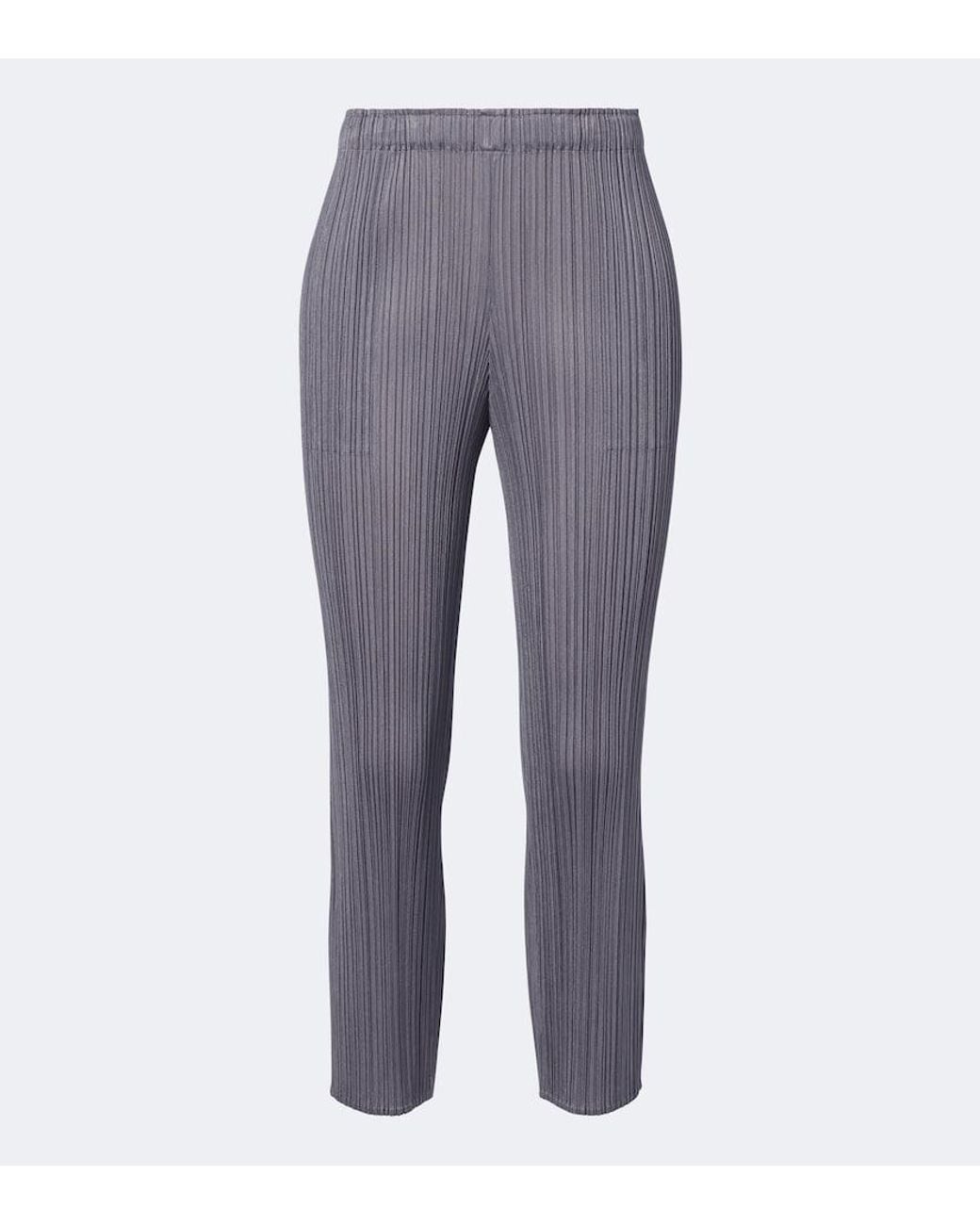 Pleats Please Issey Miyake Blue Basics Cropped Pleated Slim Pants