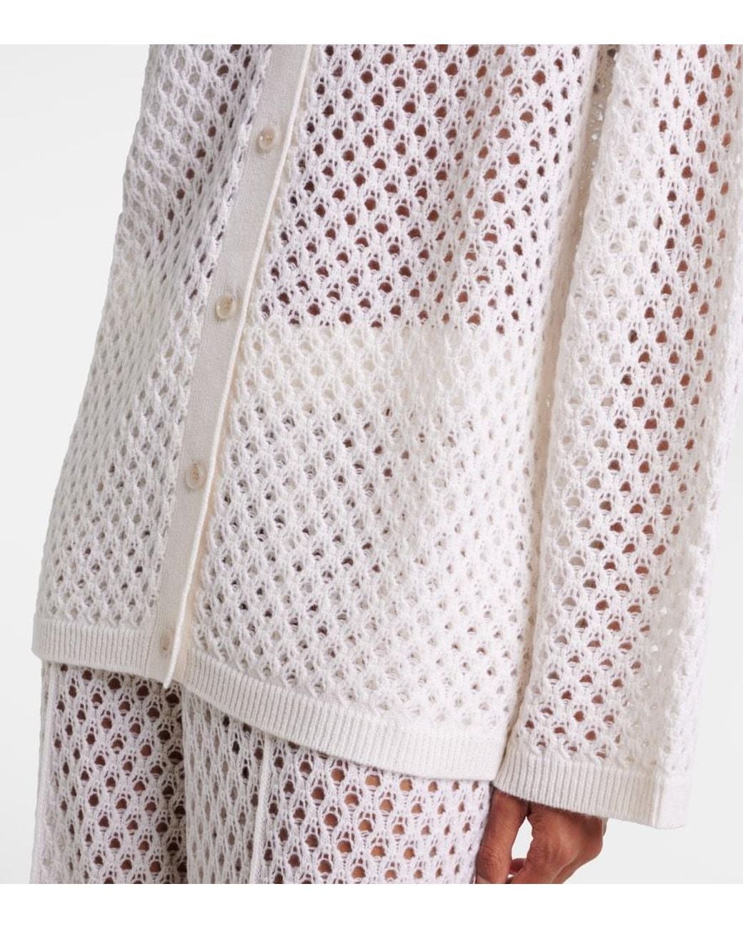 Jardin Des Orangers White Open-Knit Wool And Cashmere Cardigan
