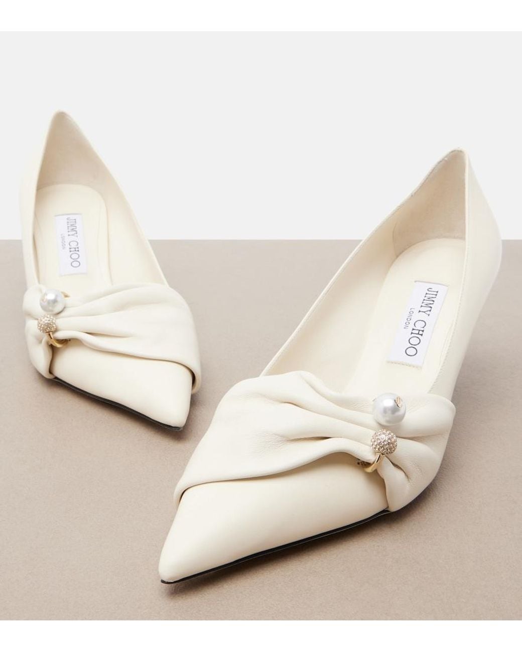 Jimmy Choo White Rafi Embellished Leather Pumps