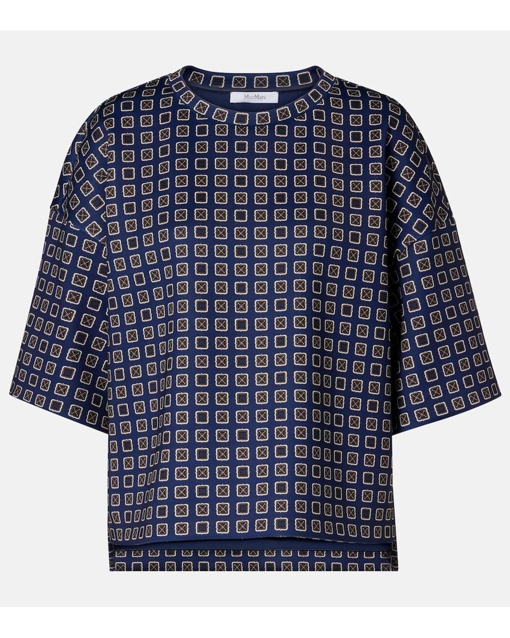 Max Mara Blue Notizia Printed Jersey Top